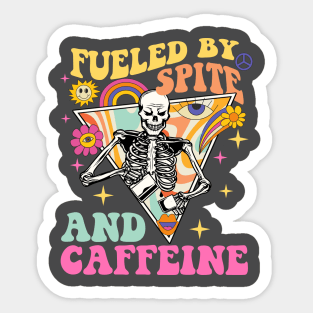 Vintage Fueled By Spite And Caffeine Skeleton Halloween Sticker